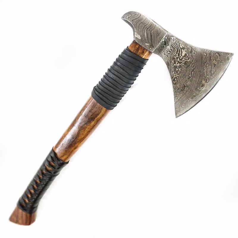 Damascus Tomahawk with Leather Sheath