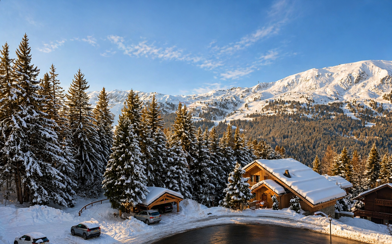 Vue sur le village de Méribel et ses pistes enneigées