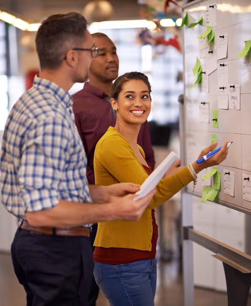 צוות Business Brain בונה תוכנית עסקית על לוח