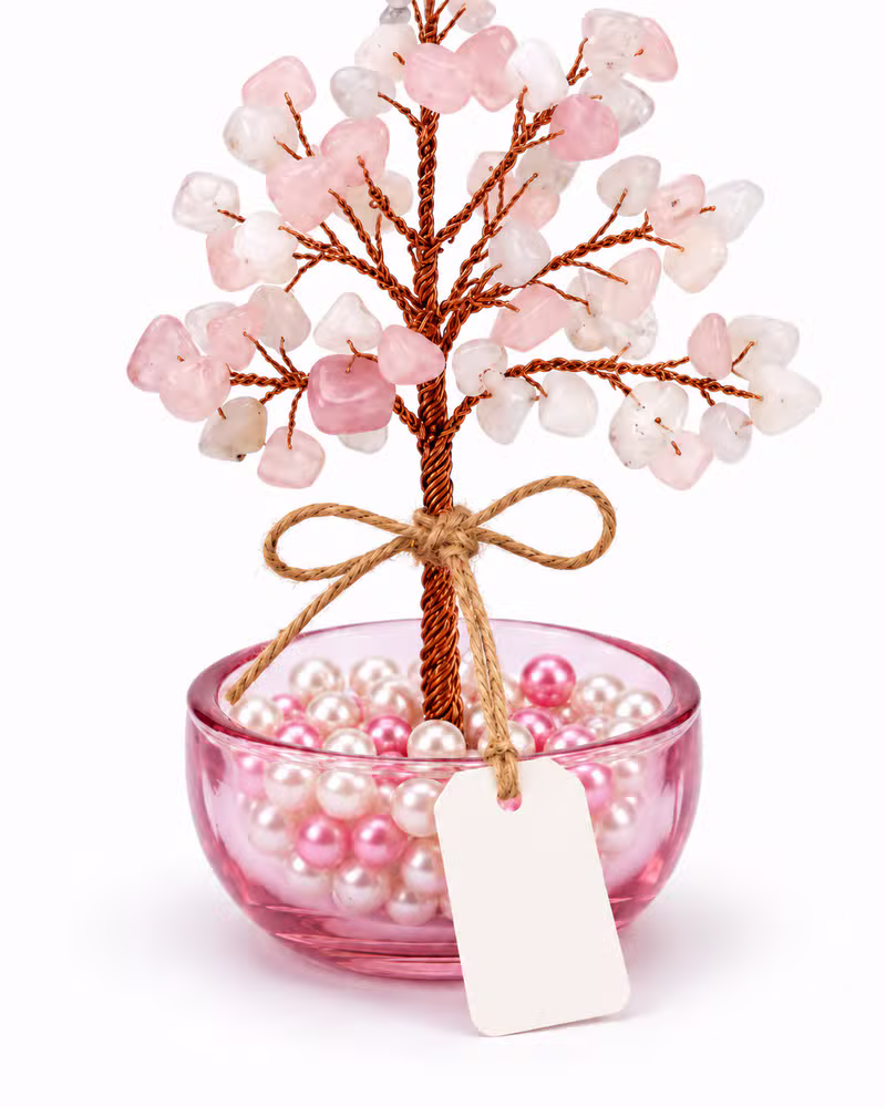 Árbol Cuarzo Rosa Maceta Vidrio