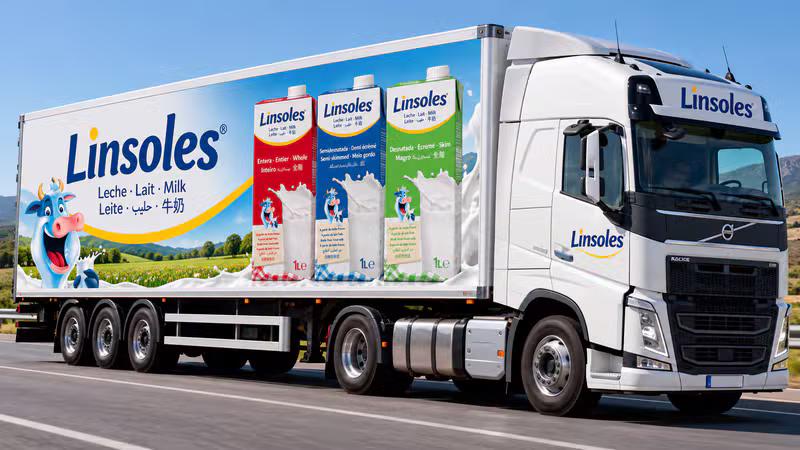 Almacén de LINSOLES con bricks de leche organizados para distribución
