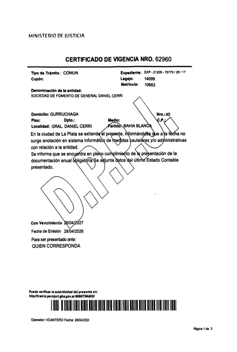 Certificado de vigencia.  — foto del documento
