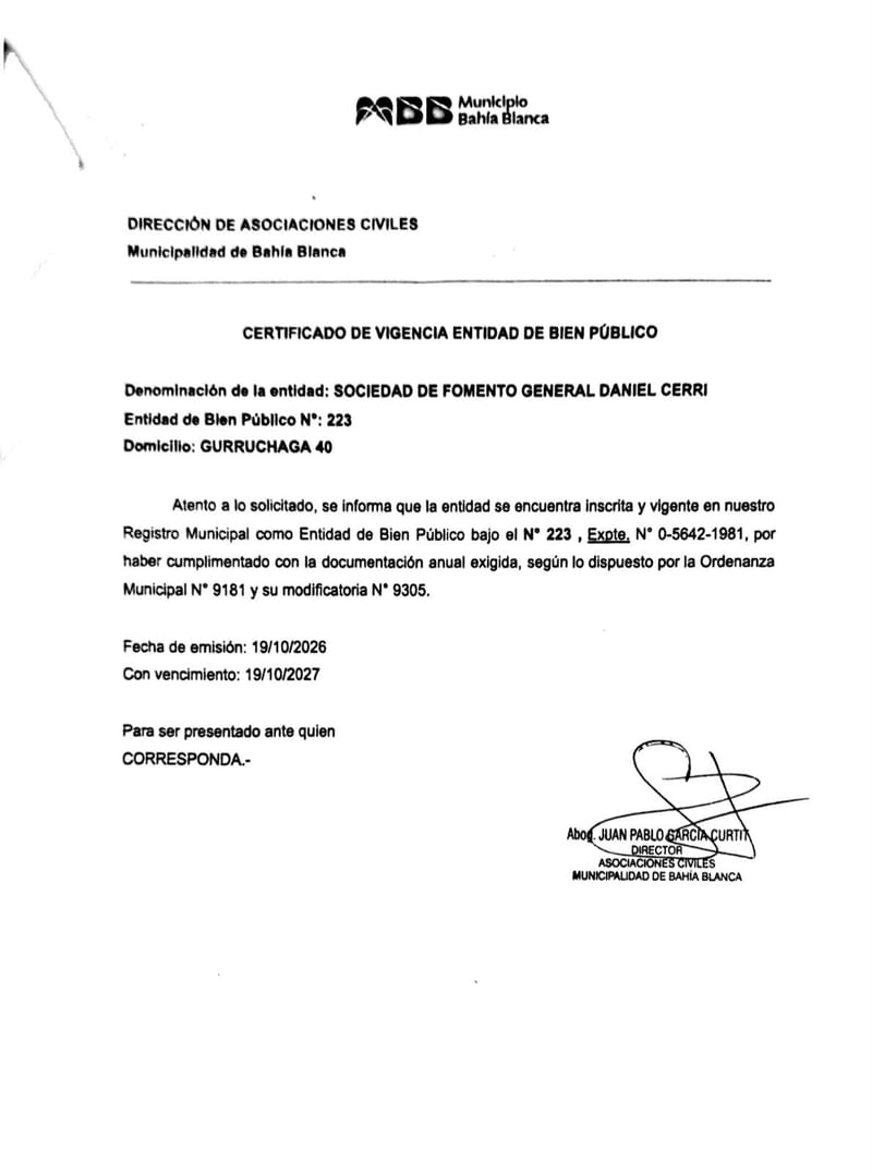Certificado de vigencia.  — foto del documento