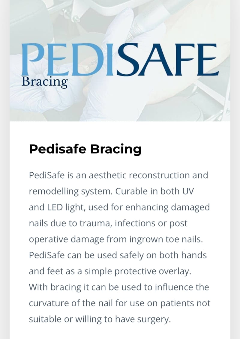 Bracing Pedisafe treatment for ingrowing nails, damaged nails