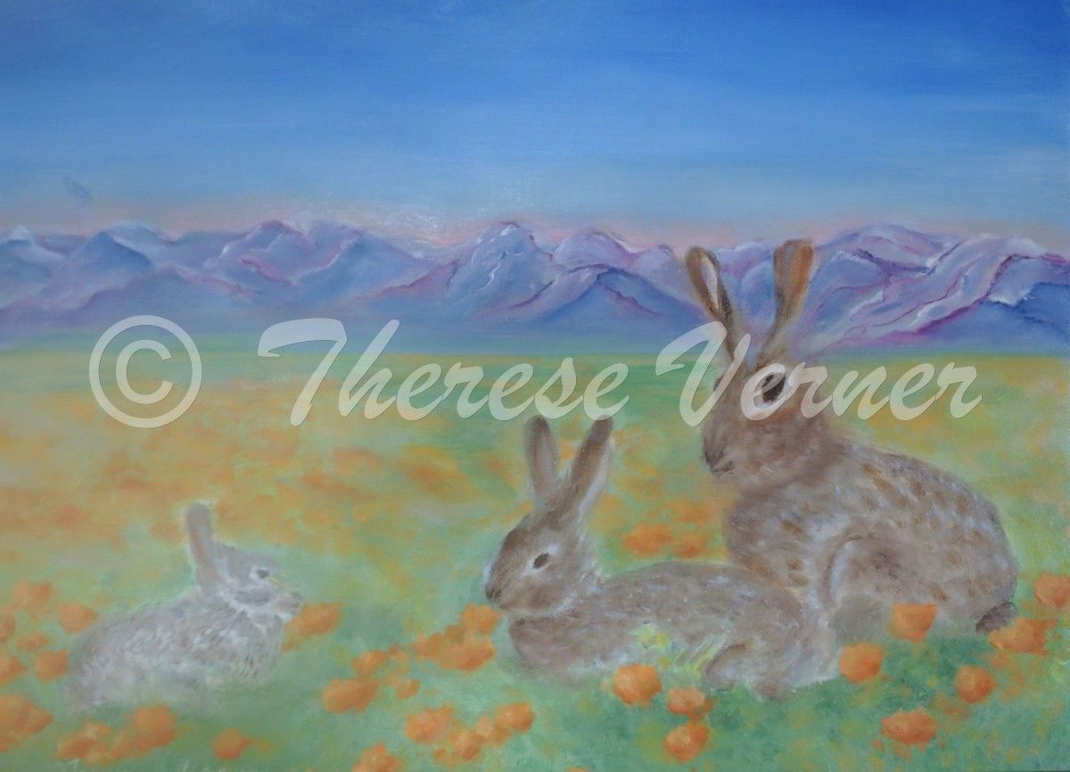 Rabbits in a Poppy Meadow - SOLD