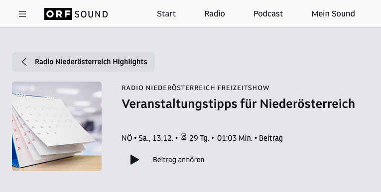 Radio NÖ am Vormittag / Veranstaltungstipps für Niederösterreich / ZAUBER der WEIHNACHT mit SIR KRISTIAN GOLDMUND AUMANN