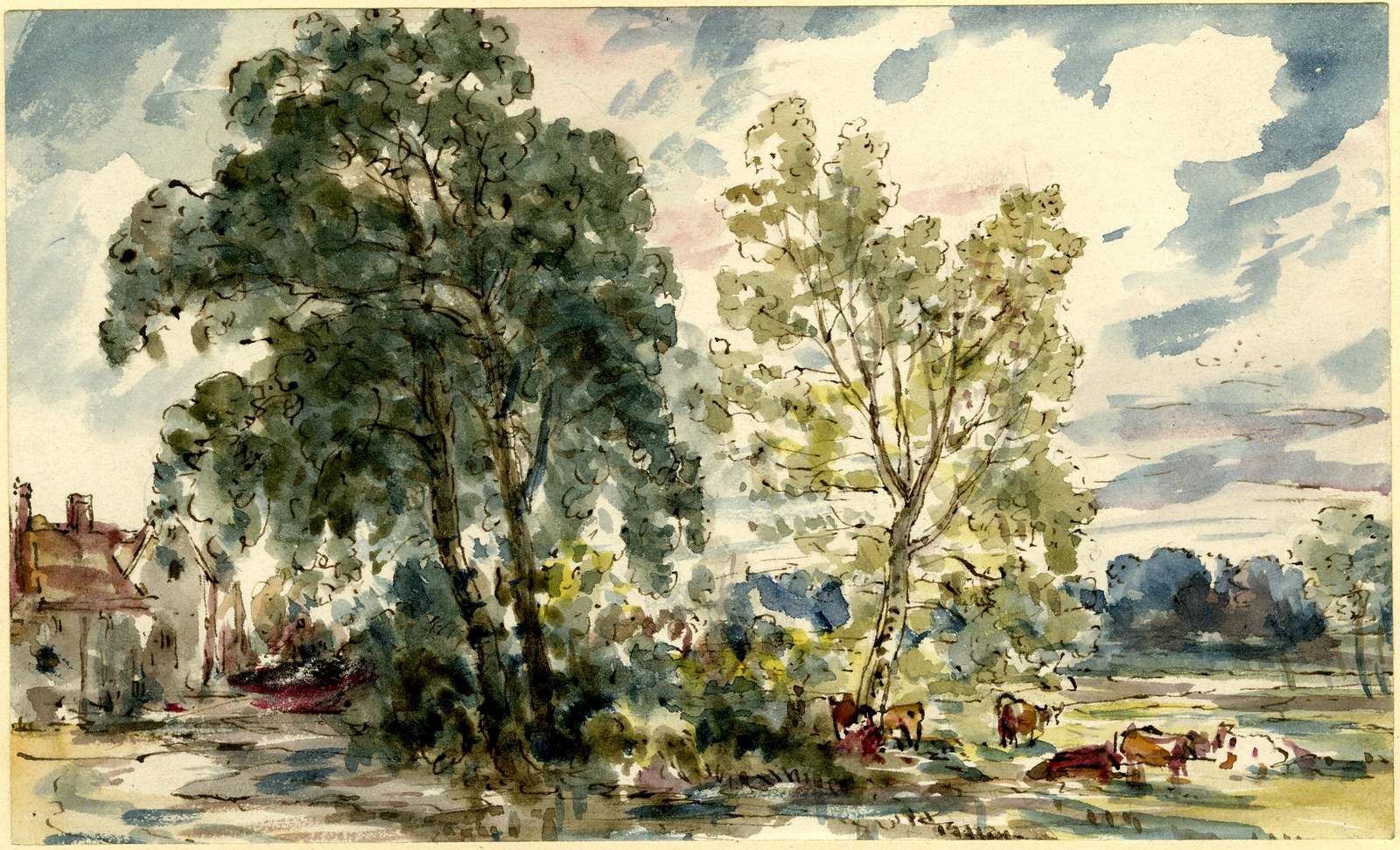Landscape with trees and cattle