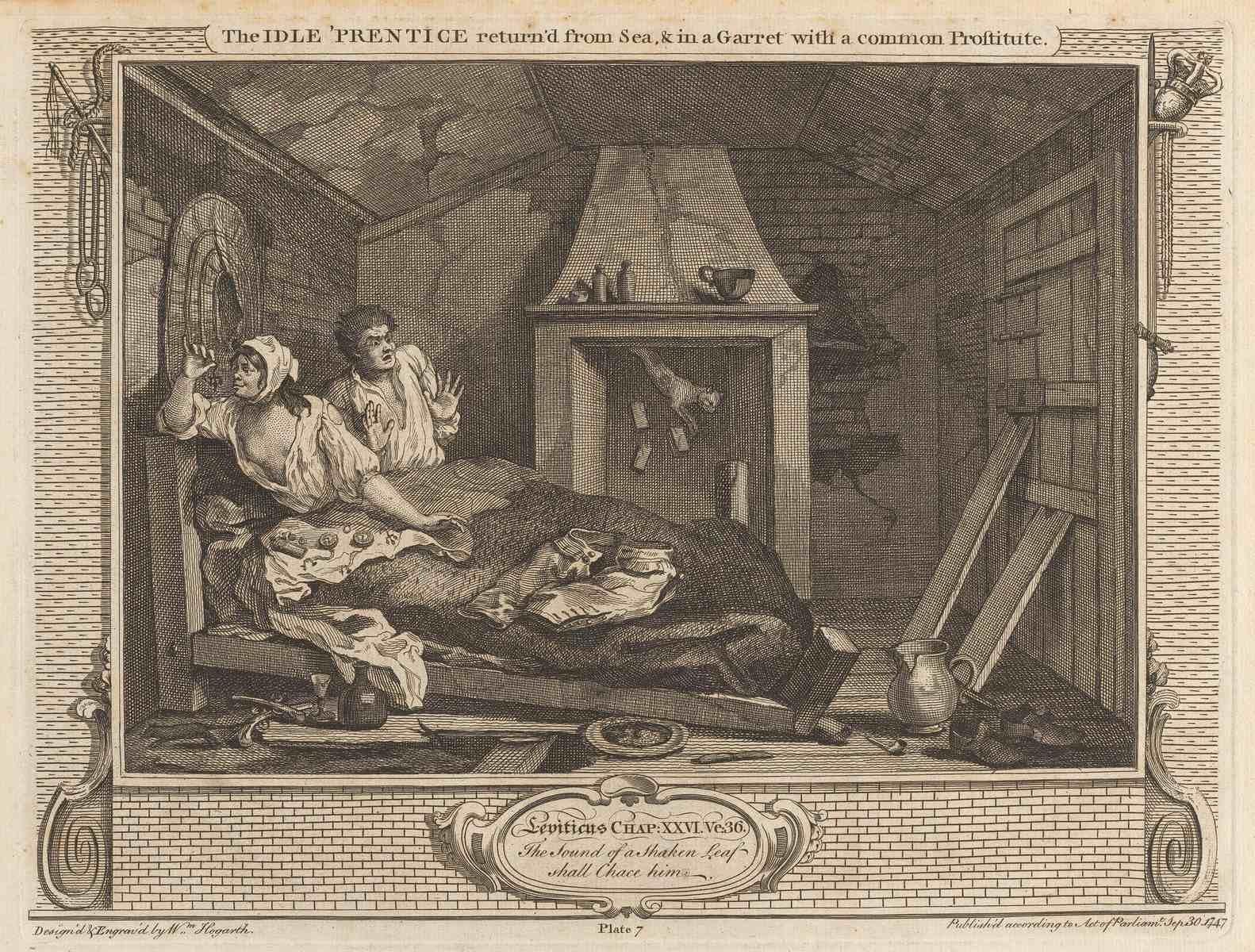 Plate 7, The Idle ^Prentice Returned from Sea and in a Garret with a Common Prostitute