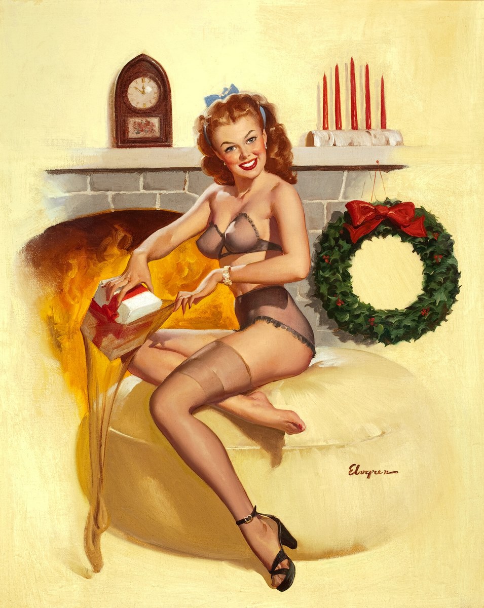 Pin-Up in Front of Fireplace, 1940