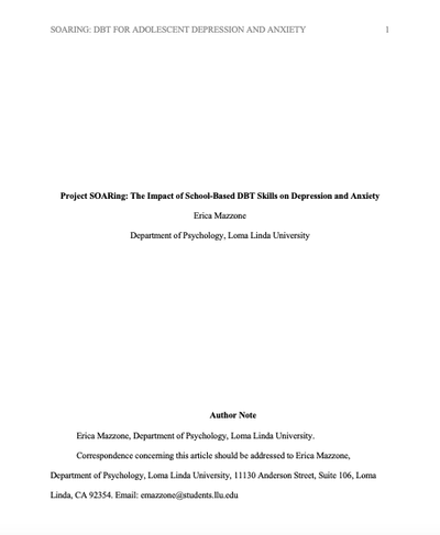 Project SOARing: The Impact of School-Based DBT Skills on Depression and Anxiety