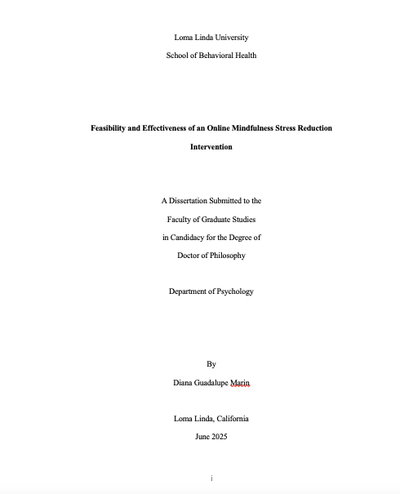 Feasibility and Effectiveness of an Online Mindfulness Stress Reduction Intervention