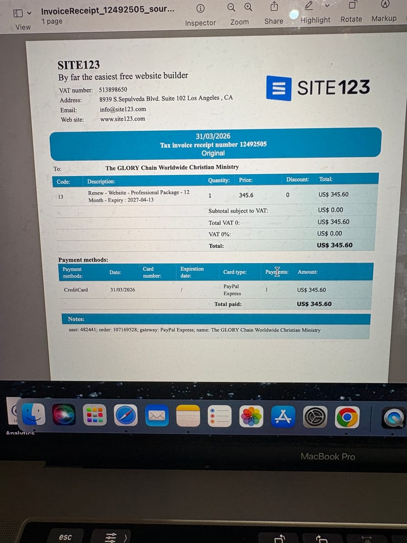$345.60 - SITE123 our Website Renewal