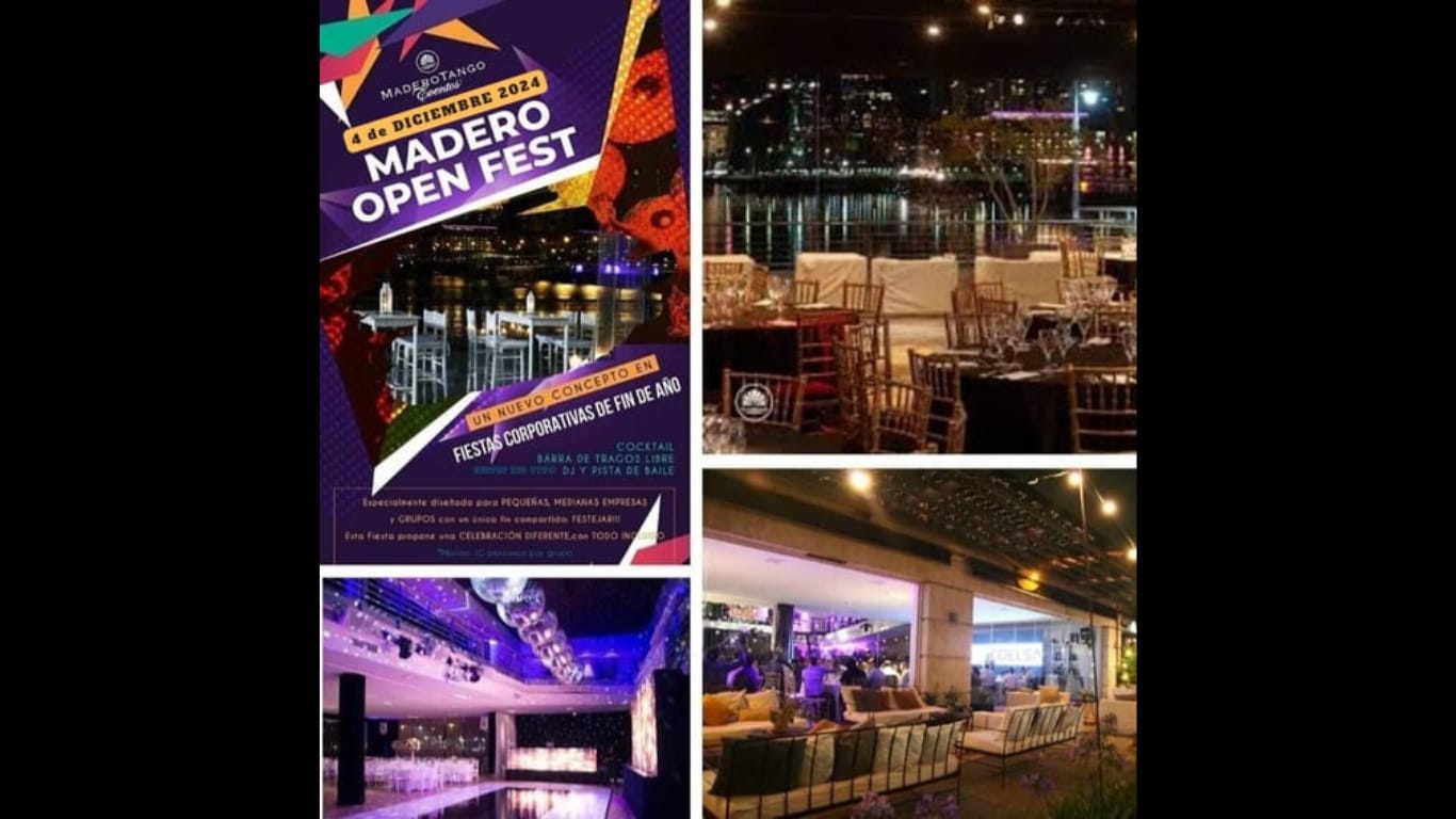 ESPECIAL EMPRESAS: MADERO OPEN FEST CENA DJ TRAGOS y UNA VISTA EXCLUSIVA en ESPACIO RIO - PUERTO MADERO MIERCOLES 4/12