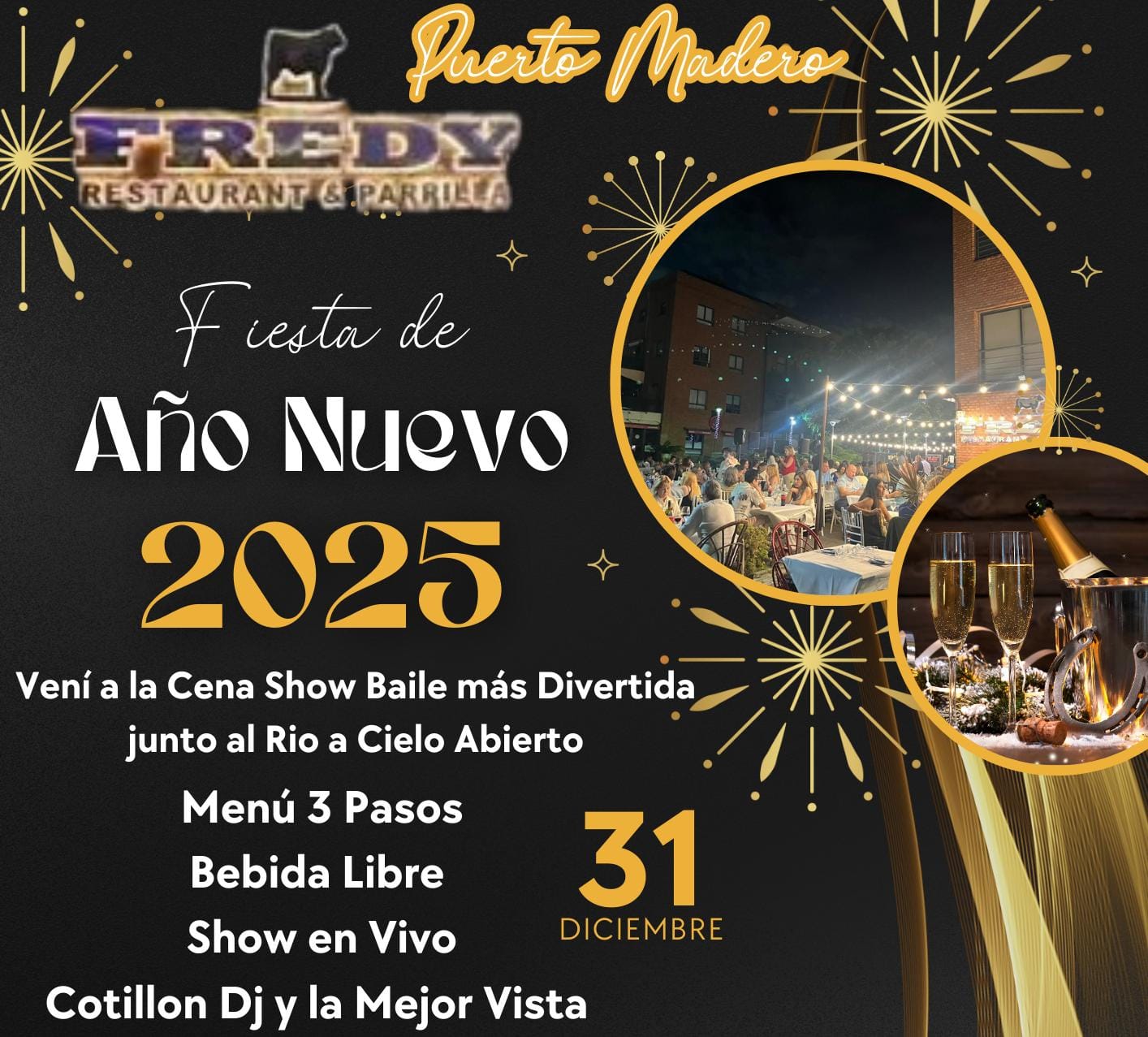 EN PUERTO MADERO CON CENA SHOW BAILE AÑO NUEVO