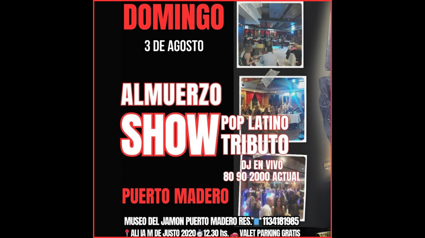 ALMUERZO SHOW  Pop LATINO RETRO ACTUAL EN PUERTO MADERO DOMINGO 3/8