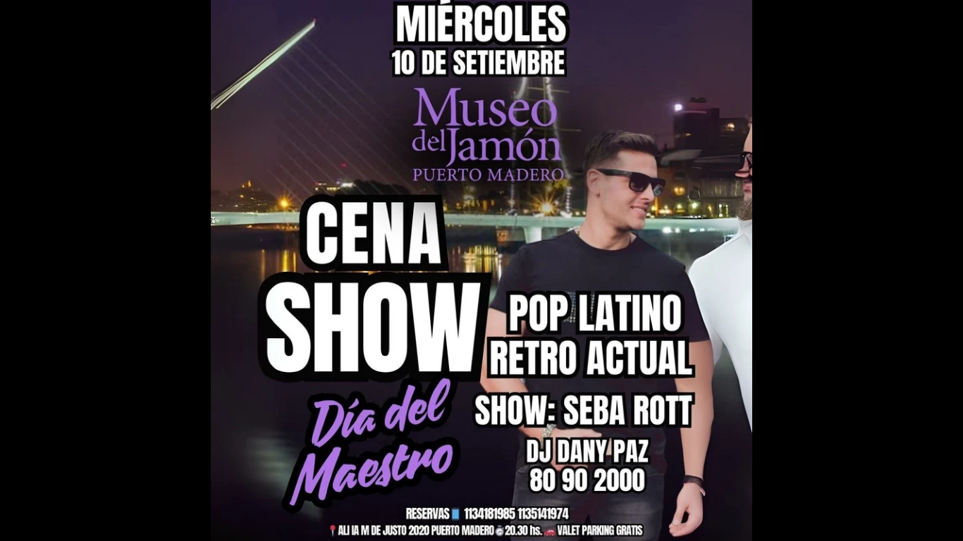 Miercoles 10/9 NOCHE DE CENA SHOW EN PUERTO MADERO