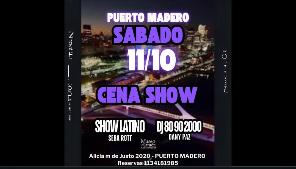 SABADO Cena show POP LATINO y TRIBUTOS en Puerto Madero SABADO 11/10