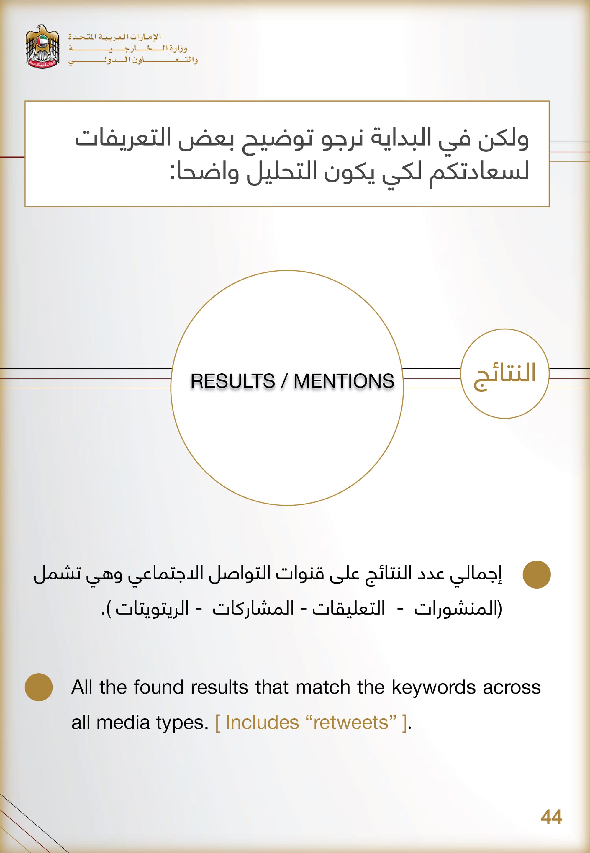 التحليل المنهجي للأداء الإعلامي , وزارة الخارجية والتعاون الدولي