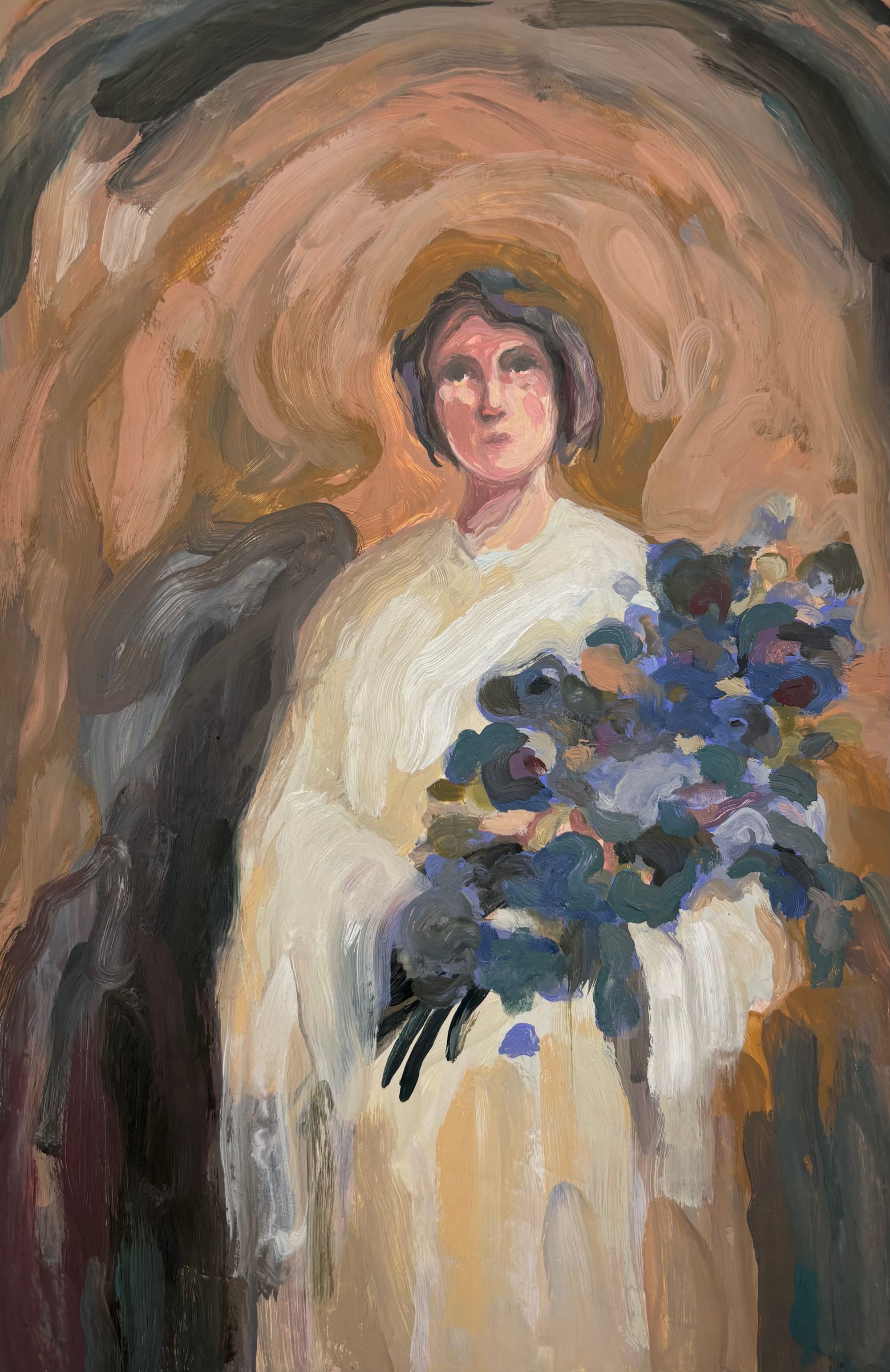 La jeune femme au bouquet bleu