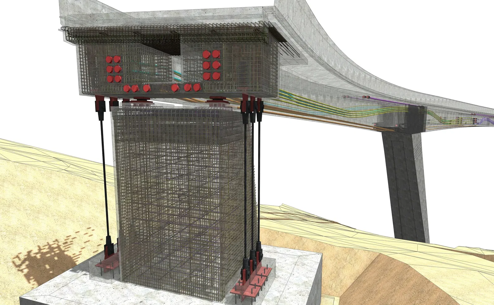 Verankerung der Vorspannkabel mit Bewehrung und Einbauteilen - Projekt: Taminabrücke, Pfäfers