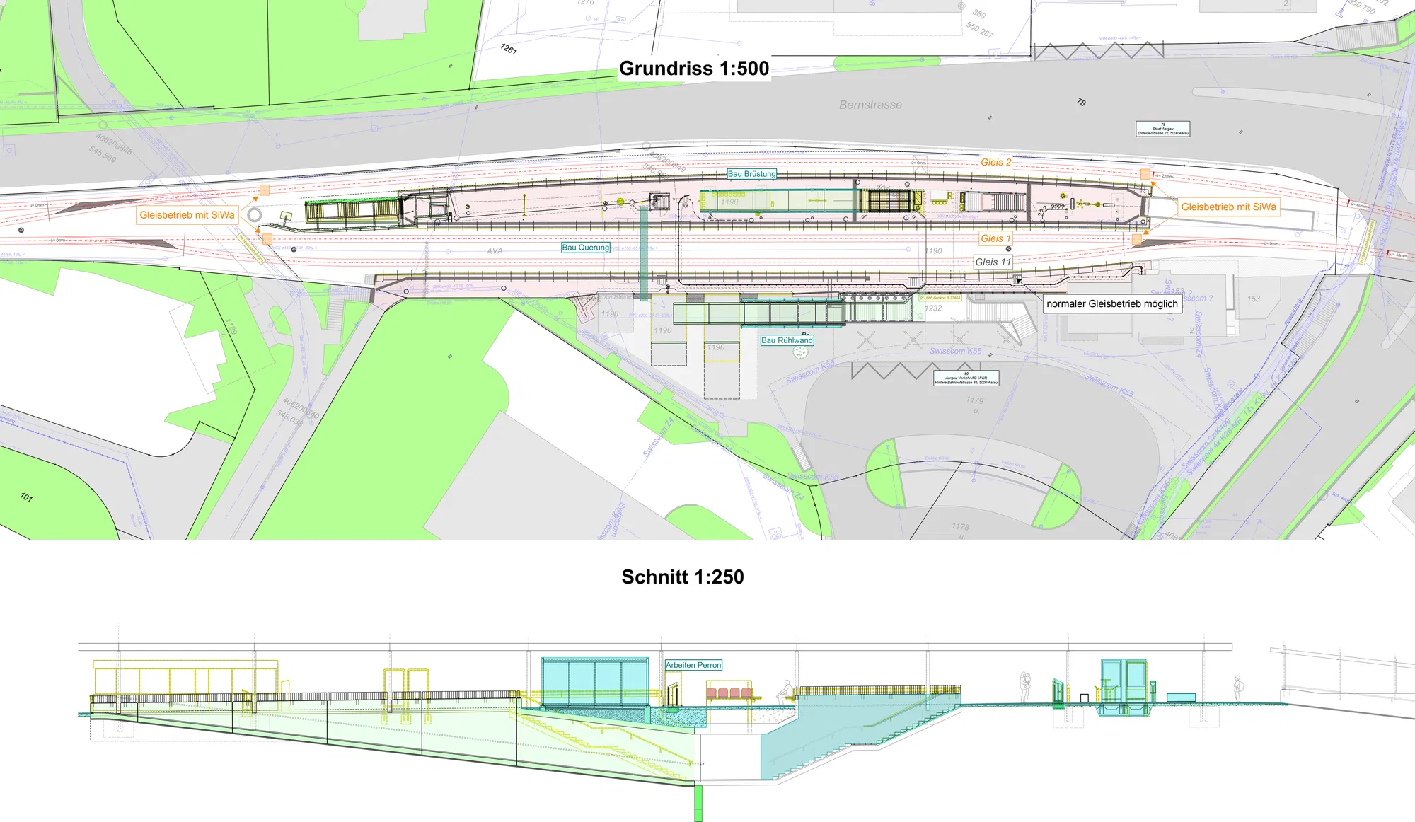 Situationsplan und Längsschnitt CAD/BIM-Software Allplan