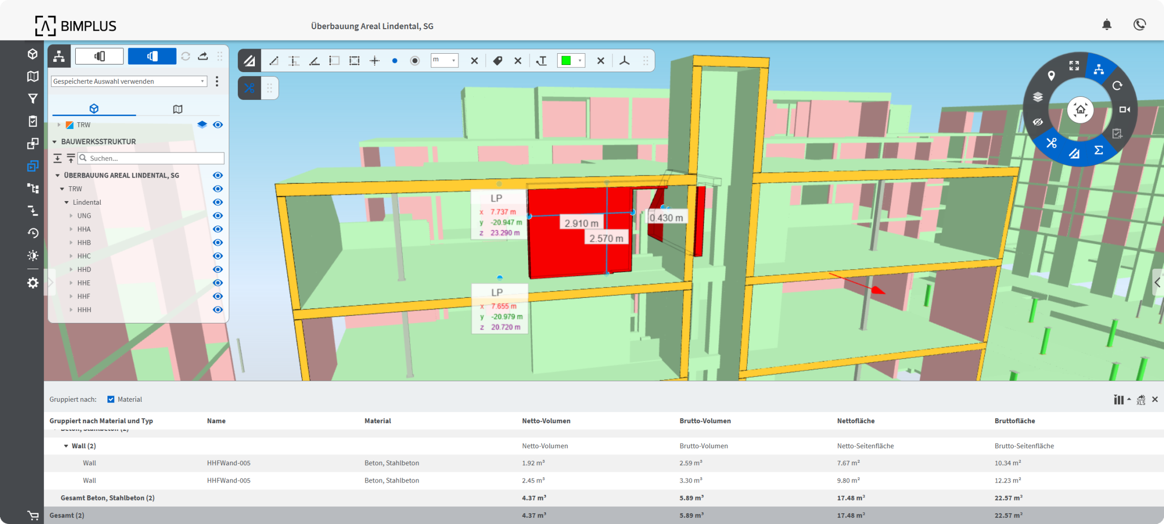 Bauteilinformationen aus dem 3D-BIM-Modell (CDE-Plattform BIMPLUS)
