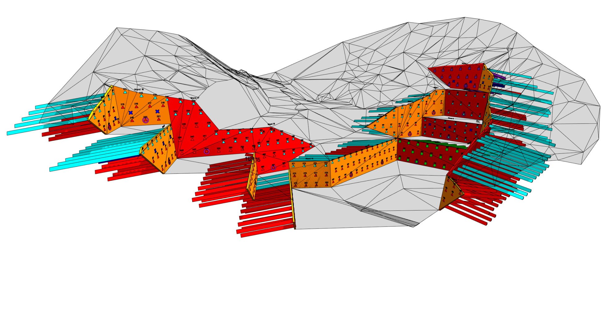 3D-Modell Baugrube mit Nagelwänden (CAD/BIM-Software ALLPLAN)