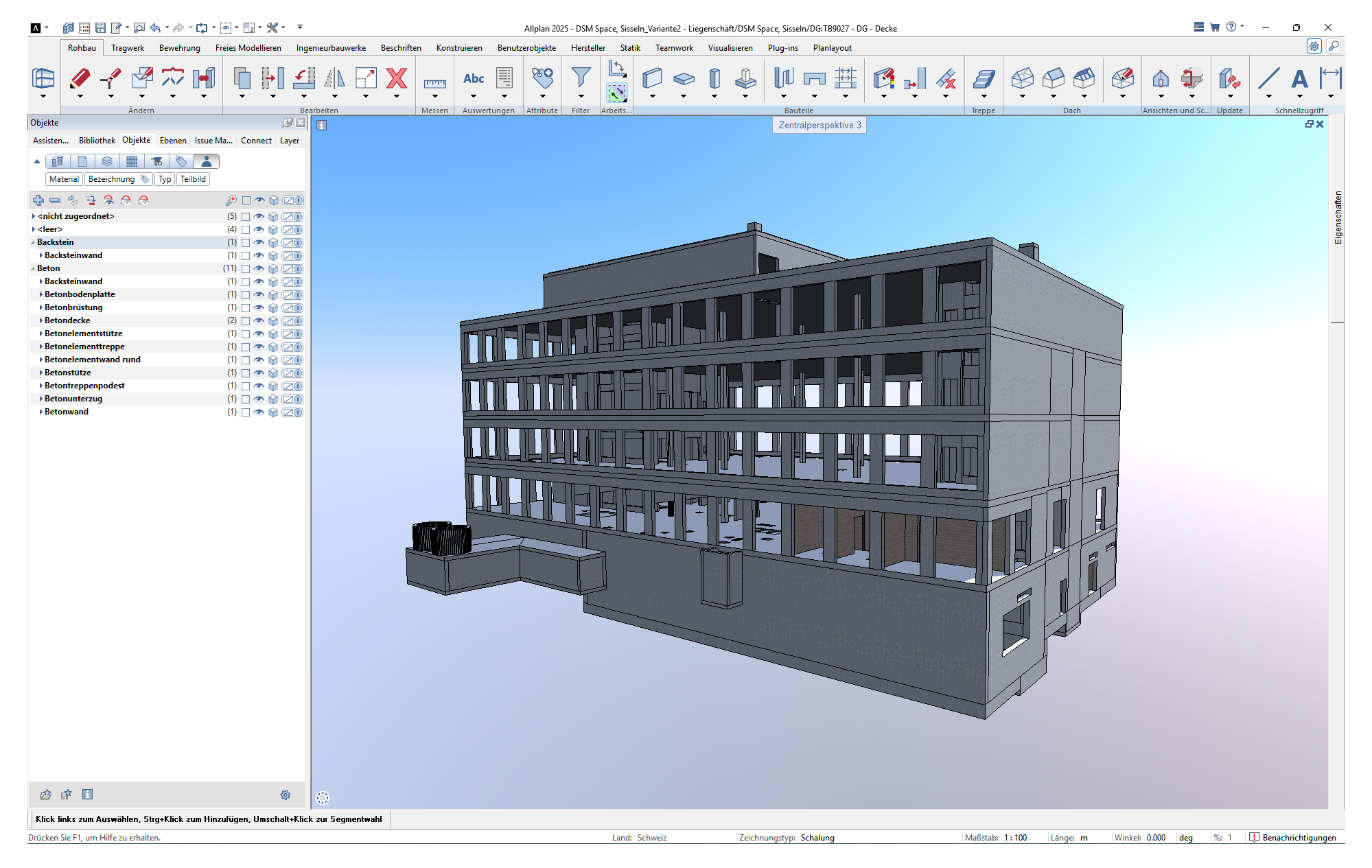 Aufbereitetes BIM-Modell des Tragwerks (CAD/BIM Software ALLPLAN)