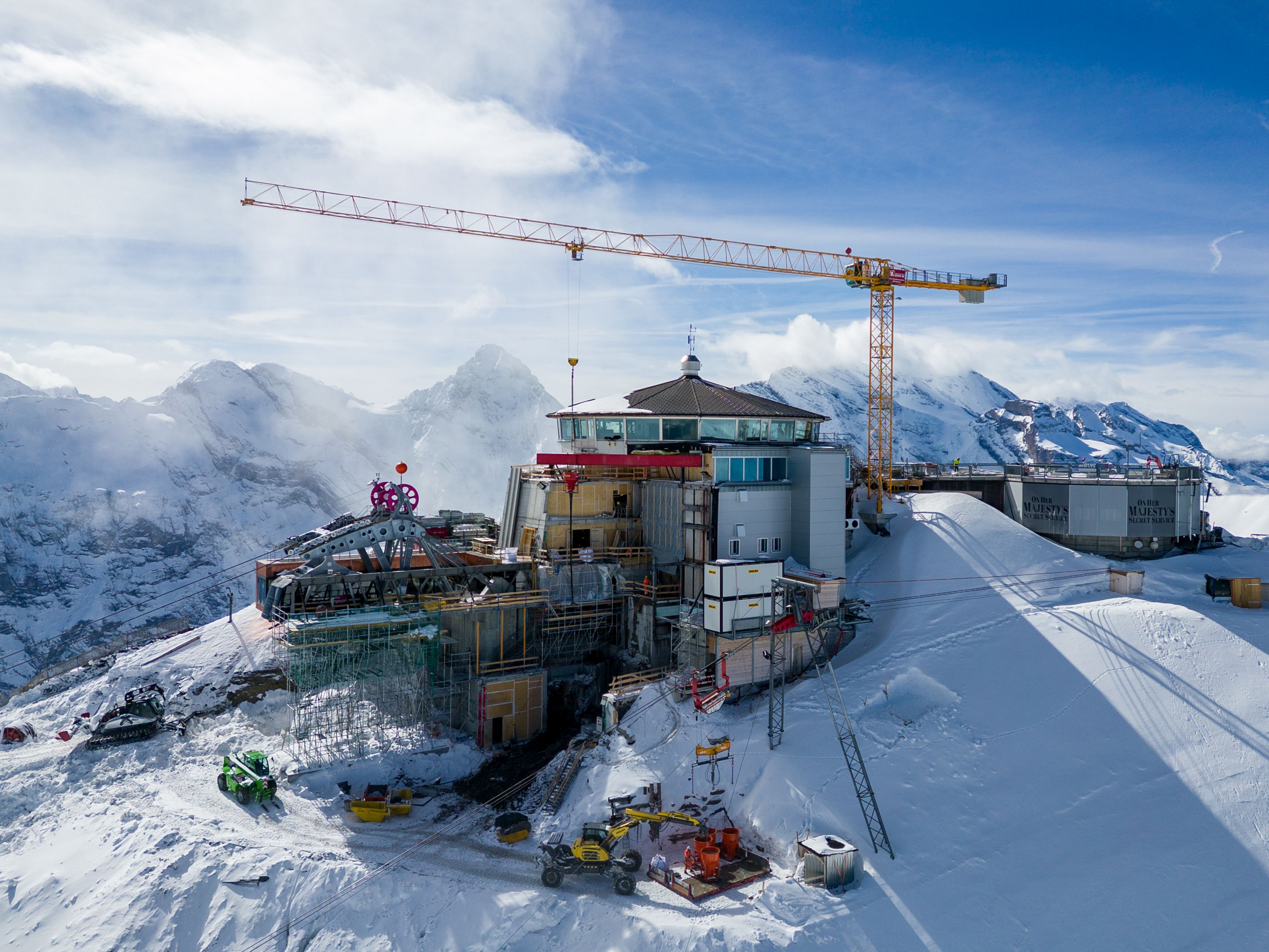 Drohnenaufnahme Piz Gloria Bauphase Spur 3.2 im April 2025 (Foto: Dr. Martin Deuring)