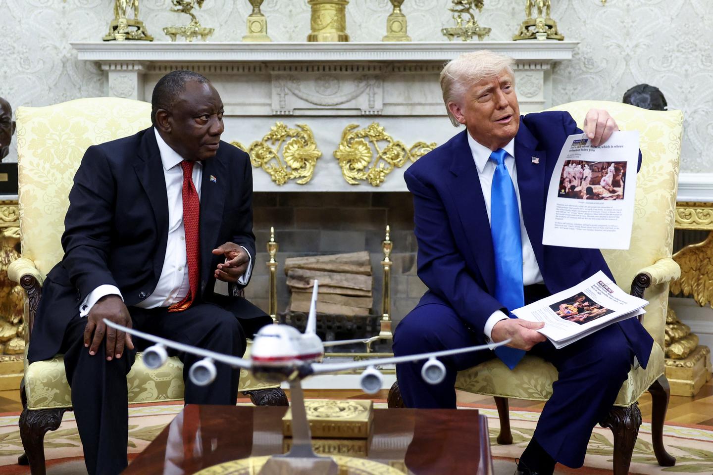 SOUTHAFRICA'S BLACK MAJORITY WIPE; ALLEDGED FALSE CLAIMS THAT WHITE AFRIKANERS VICTIMIZED, FORCING RACE TO THE FOREFRONT OF NATIONAL CONTROVERSIAL CONVERSATION INTHE OVAL OFFICE THE MANNER RARELY SEEN SINCE THE END OF APARTHEID.