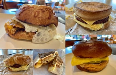 COMMERCIALLY AND DOMESTICALLY ASSORTED EGG SANDWICHES POTENTIALLY RANKED WORST TO BEST.
