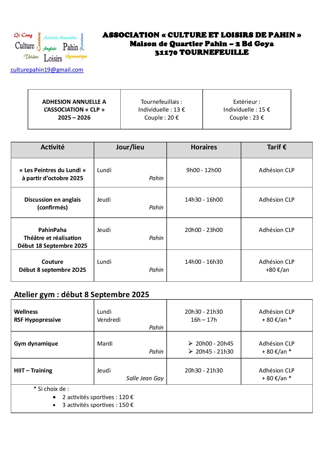 LISTE DES ACTIVITES