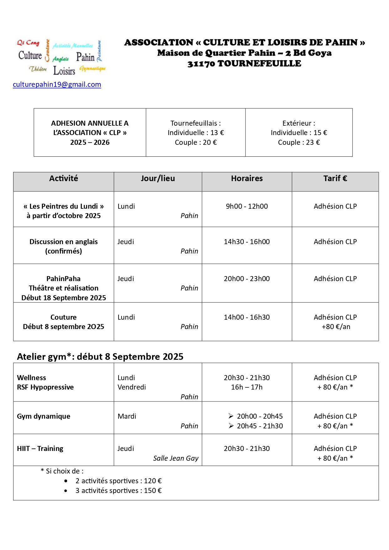 LISTE DES ACTIVITES