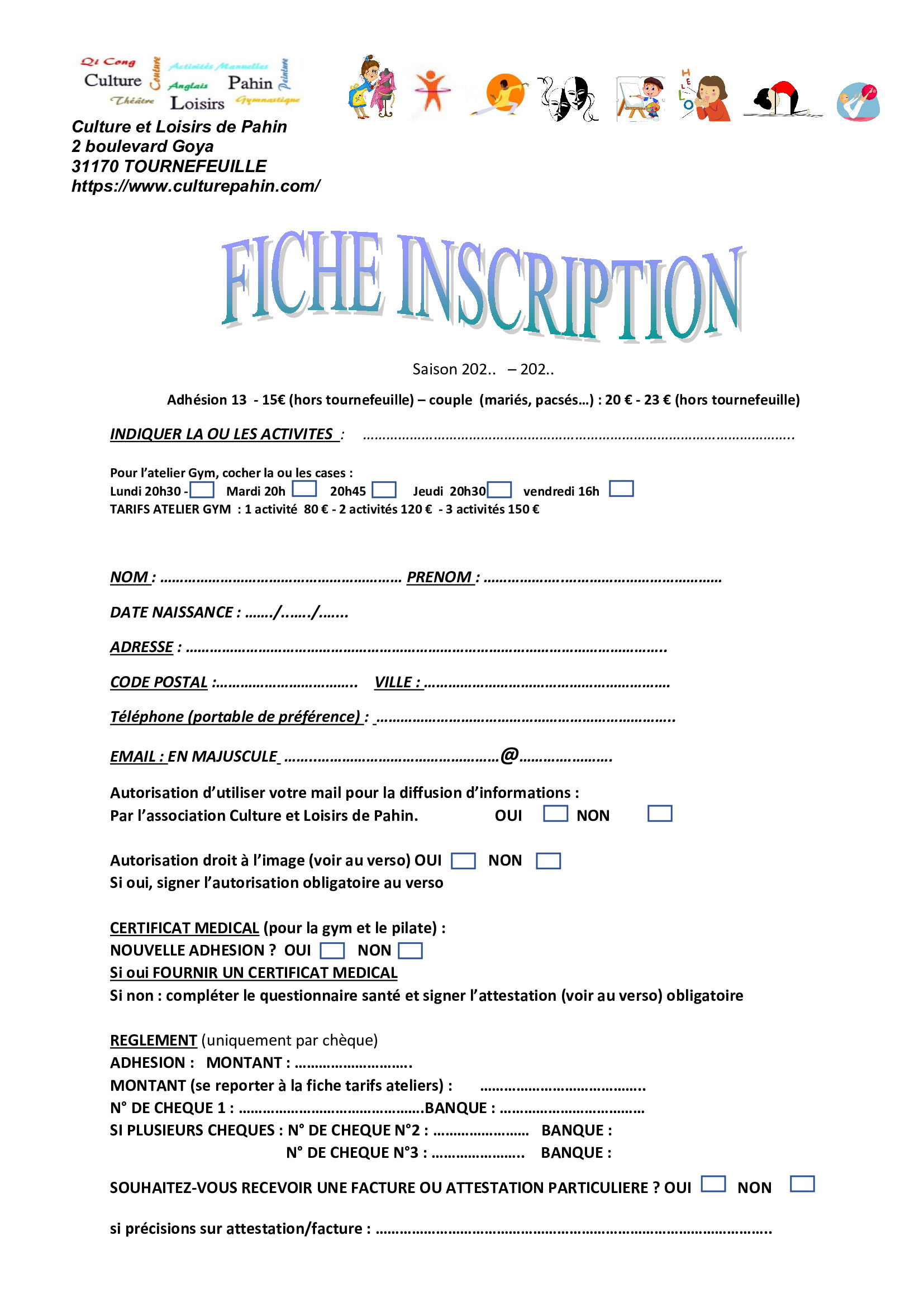 Fiche d'inscription à télécharger