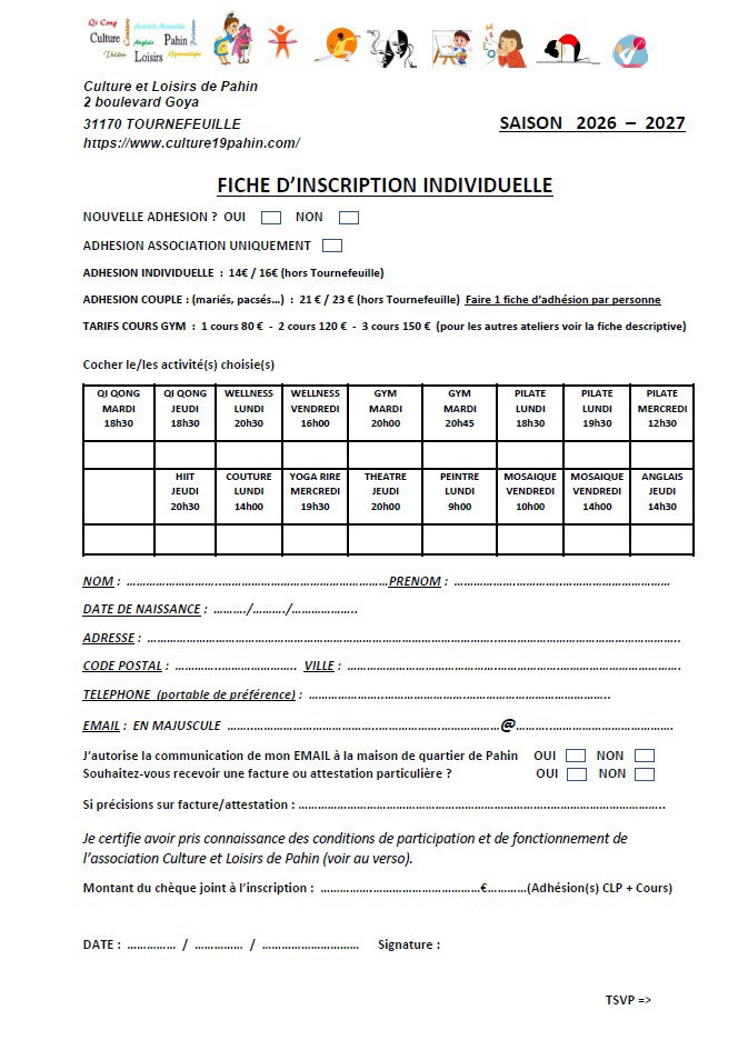 Fiche d'inscription à télécharger