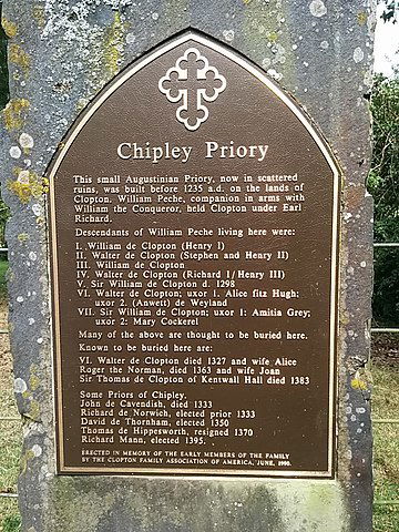 Plaque at the site of Chipley Priory