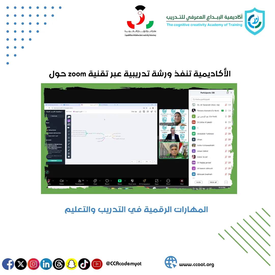 أكاديمية الإبداع المعرفي للتدريب تنظم ورشة تدريبية بعنوان:
"المهارات الرقمية في التدريب والتعليم"