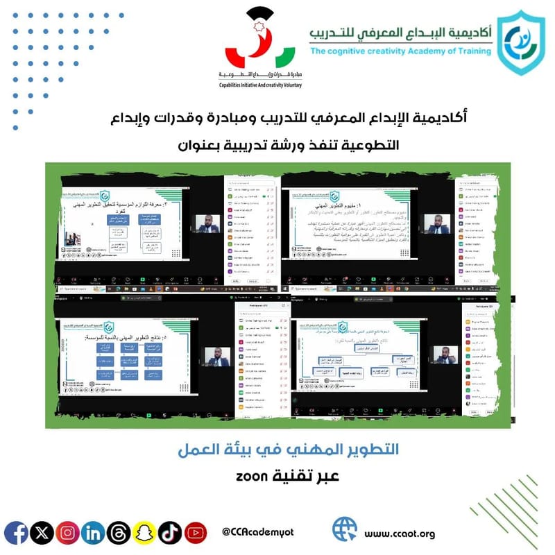 أكاديمية الإبداع المعرفي للتدريب تنظم ورشة تدريبية بعنوان: "التطوير المهني في بيئة العمل"