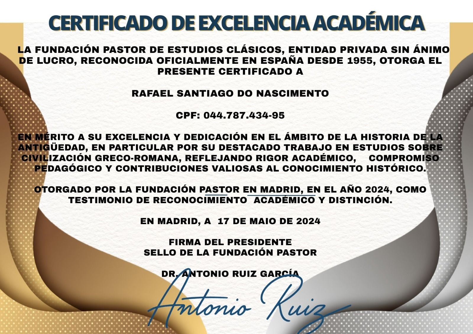 Reconocimiento en Historia de la Antigüedad – Madrid, 17 de mayo de 2024