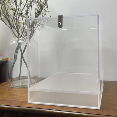 Clear Acrylic Display Box with Hatch Lock Lid and Frosted Base