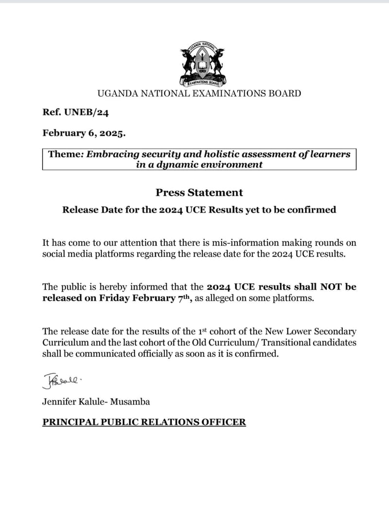 UNEB Debunks Social Media Rumors on UCE 2024 Results Release Date