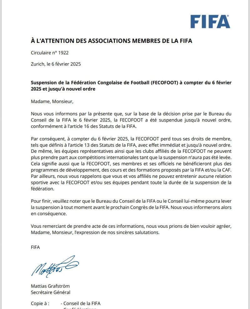 FIFA Suspends Congo-Brazzaville from International Football Over Government Interference