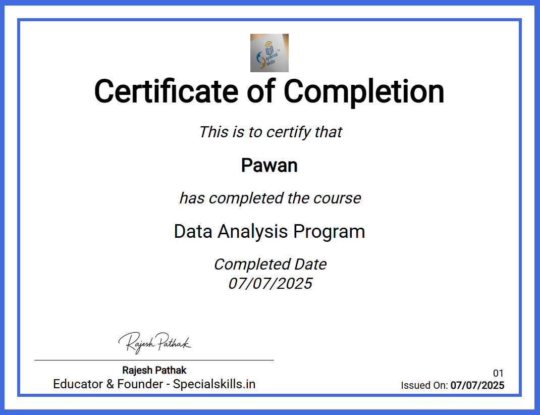 Certificate of Completion for Data Analysis Program