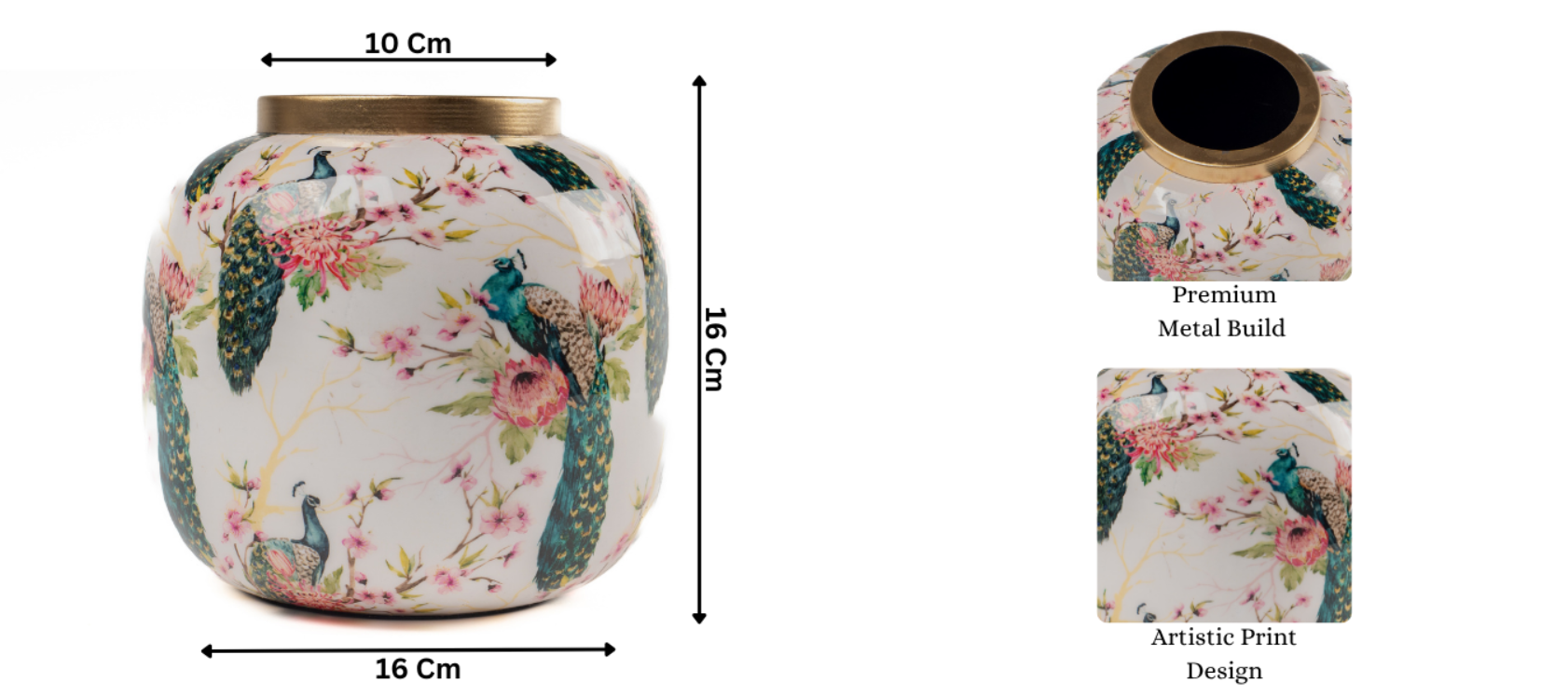 Side view of floral vase with product dimensions in listing format