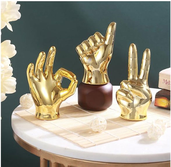 Set Of 3 Hand Sign Fantasy Showpiece Statue Collectible Figurines