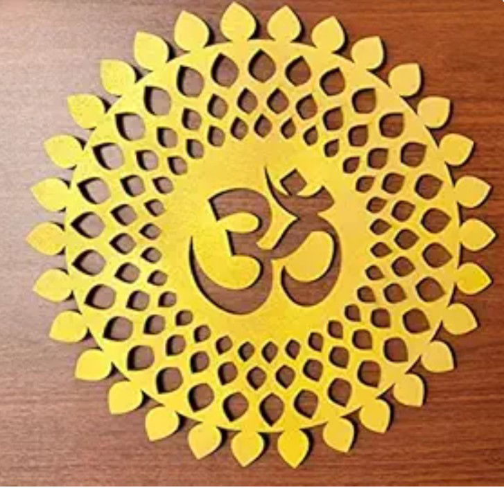 Golden Om Round Decorative Wall Art Wooden Om Chakra