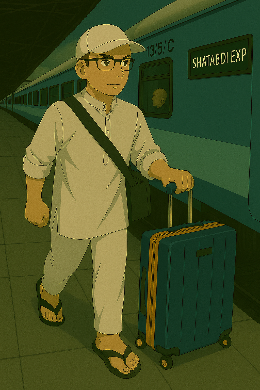 Man catching Shatabdi Express train