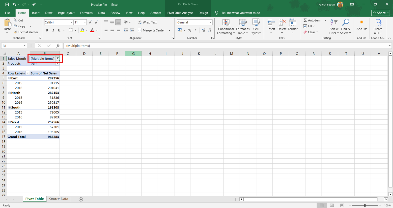 Insert slicer in excel
