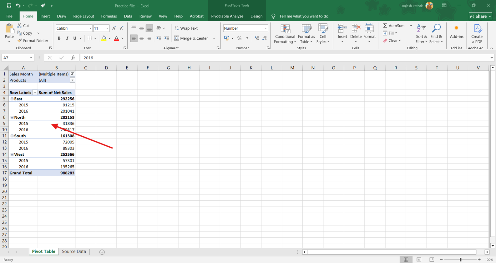 To insert slicers, place the cursor Inside pivot table.