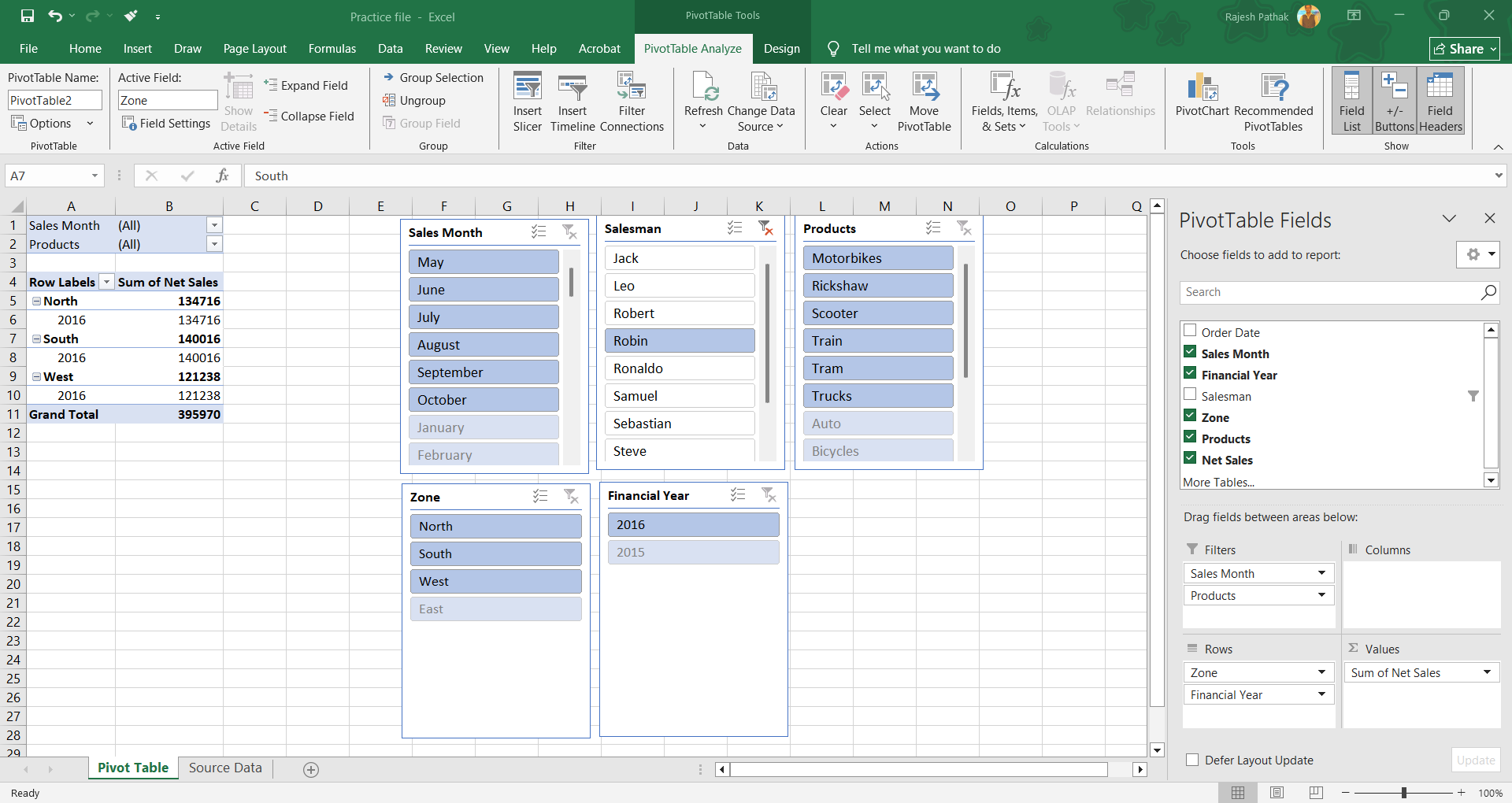 All the slicers have highlighted only the relevant sections of the filters where there are values.